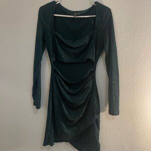 Windsor Asymmetrical Green Glitter Dress